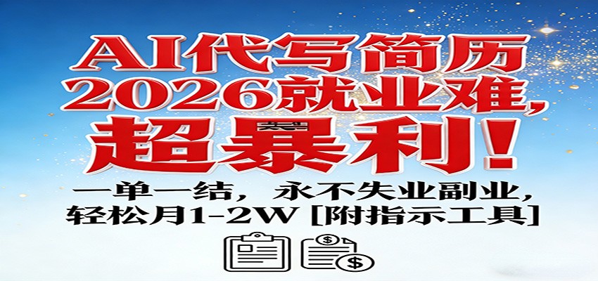 AI代写简历，2026就业难，超暴利！一单一结，永不失业副业，轻松月1-2W【附指令工具】-极速搞钱云网创