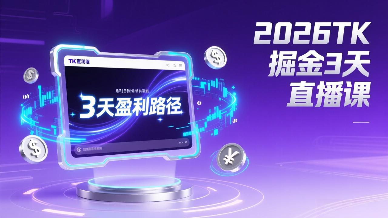 2026TK掘金直播课,起号涨粉+直播带货+商单变现+3天打通盈利路径,月入过万美金-极速搞钱云网创