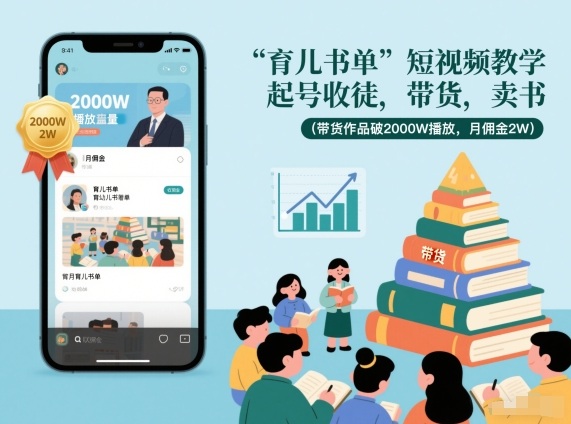 育儿书单短视频教学,起号收徒,带货,卖书(带货作品破2000W播放,月佣金2W)-极速搞钱云网创
