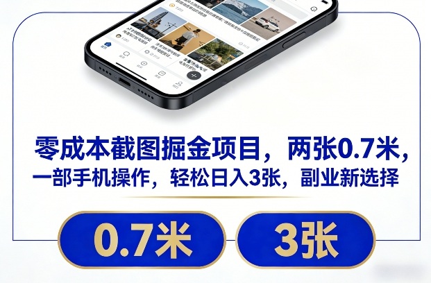 零成本截图掘金项目,两张0.7米,一部手机操作,轻松日入3张,副业新选择【揭秘】-极速搞钱云网创