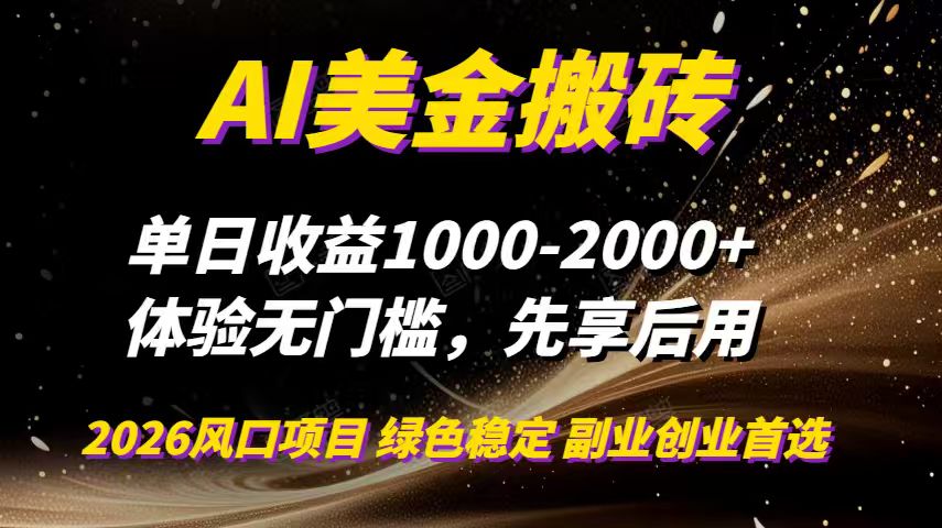 AI美金搬砖，单日收益1000-2000+，2025风口项目，可以副业，可以全职，可以工作室放大-极速搞钱云网创