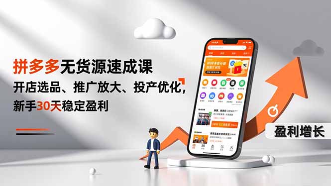 拼多多无货源速成课,开店选品、推广放大、投产优化,新手30天稳定盈利-极速搞钱云网创