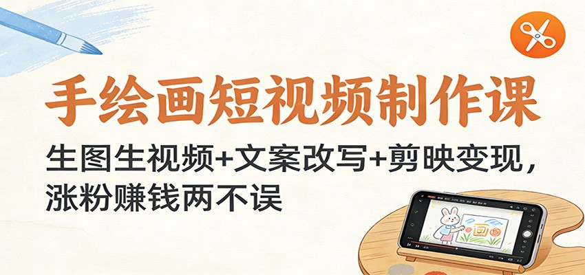 手绘画短视频制作课：生图生视频+文案改写+剪映变现，涨粉赚钱两不误-极速搞钱云网创
