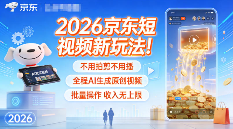2026京东短视频新玩法!不用拍剪不用播,全程AI生成原创视频,批量操作收入无上限-极速搞钱云网创