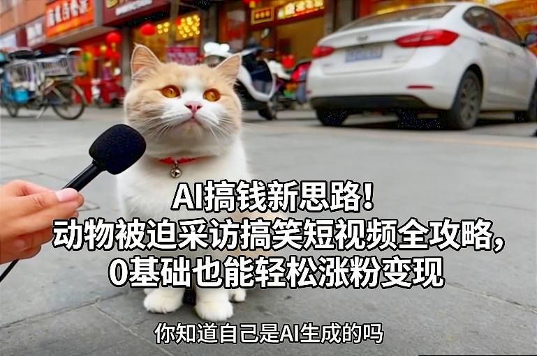 AI搞钱新思路!动物被迫采访搞笑短视频全攻略,0基础也能轻松涨粉变现-极速搞钱云网创