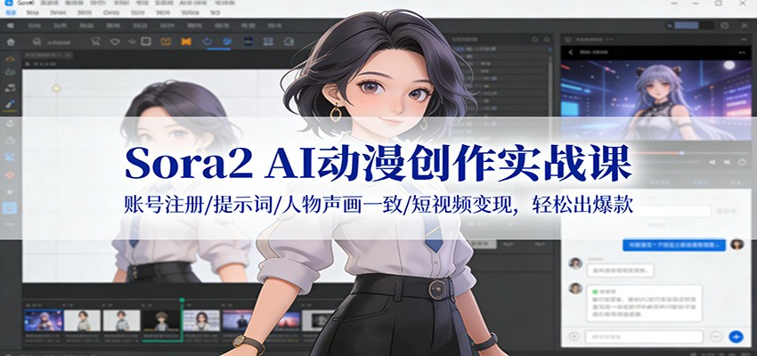 Sora2 AI动漫创作实战课：账号注册/提示词/人物声画一致/短视频变现，轻松出爆款-极速搞钱云网创
