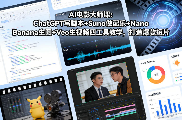 AI电影大师课:ChatGPT写脚本+Suno做配乐+Nano Banana生图+Veo生视频,打造爆款短片-极速搞钱云网创