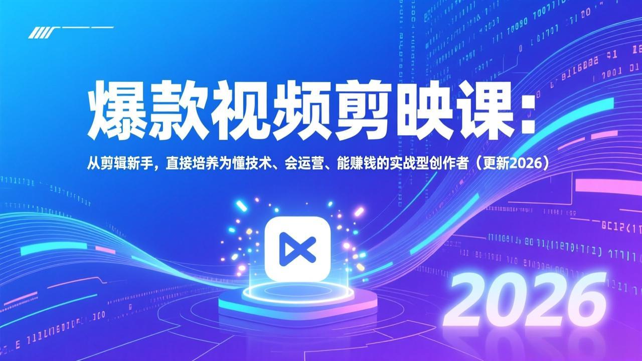 爆款视频剪映课：从剪辑新手，直接培养为懂技术、会运营、能赚钱的实战型创作者(更新2026-极速搞钱云网创