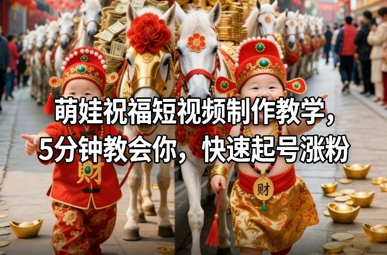 萌娃祝福短视频制作教学,5分钟教会你,快速起号涨粉-极速搞钱云网创