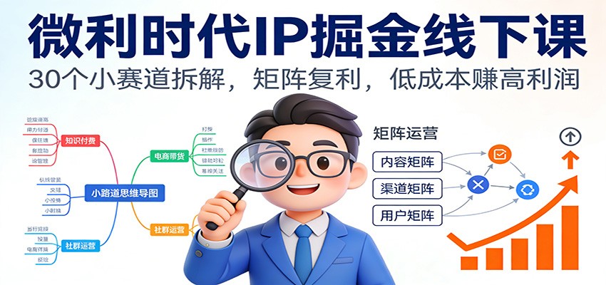 微利时代IP掘金线下课:30个小赛道拆解,矩阵复利,低成本赚高利润-极速搞钱云网创