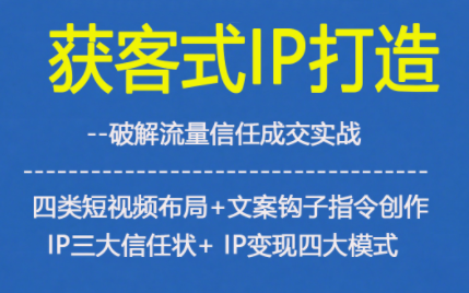 获客型IP打造，破解流量信任成，四类短视频布局+文案钩子指令创作IP三大信任状+IP变现四大模式-极速搞钱云网创