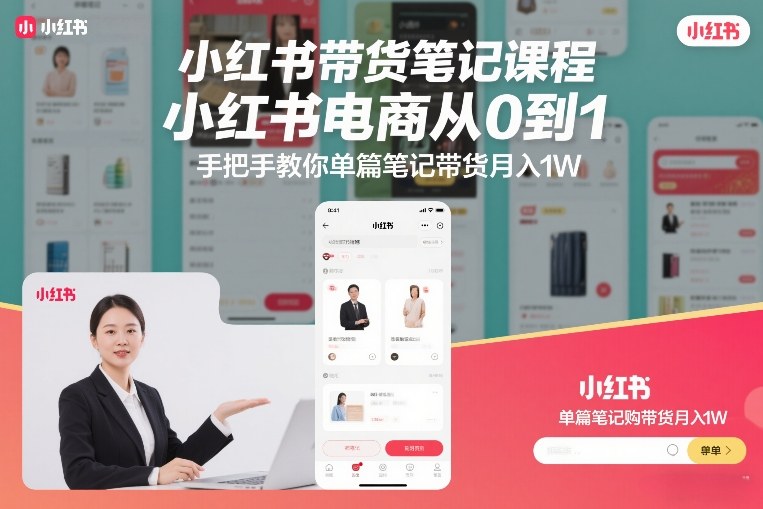 小红书带货笔记课程,小红书电商从0到1,手把手教你单篇笔记带货月入1W-极速搞钱云网创
