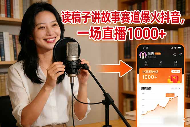读稿子讲故事赛道爆火抖音,一场直播日入1000+-极速搞钱云网创