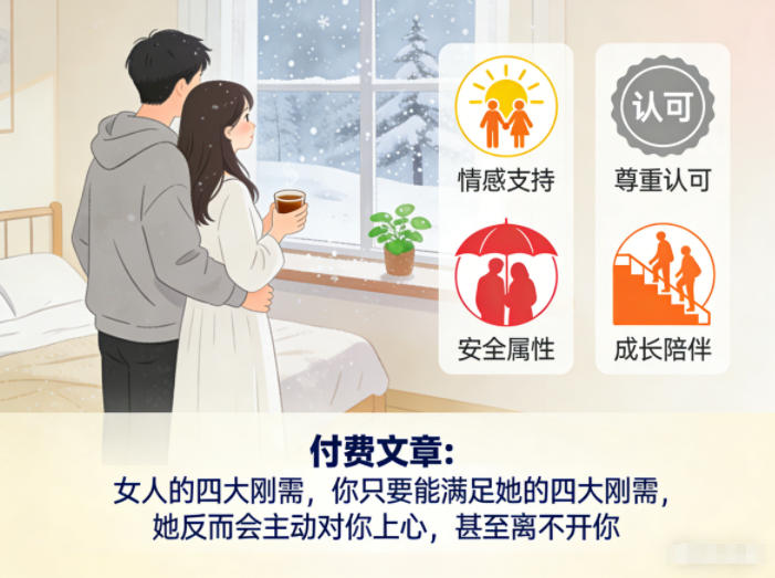 付费文章:女人的四大刚需,你只要能满足她的四大刚需,她反而会主动对你上心,甚至离不开你-极速搞钱云网创