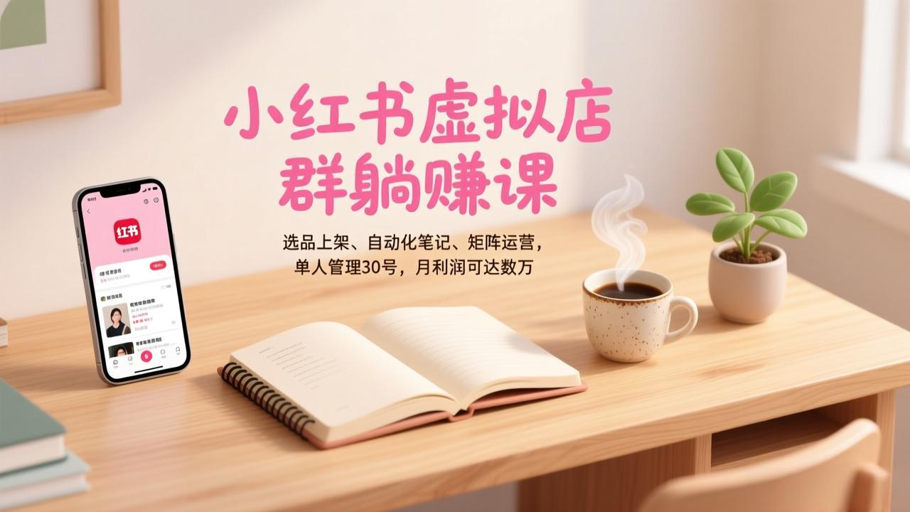 小红书虚拟店群躺赚课,选品上架、自动化笔记、矩阵运营,单人管理30号,月利润可达数万-极速搞钱云网创