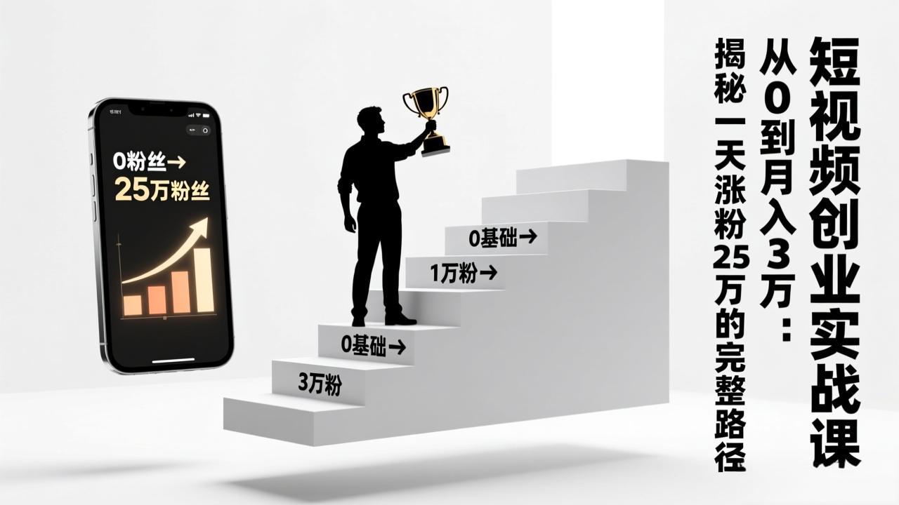 短视频创业实战课:从0到月入3万:揭秘一天涨粉25万的完整路径-极速搞钱云网创