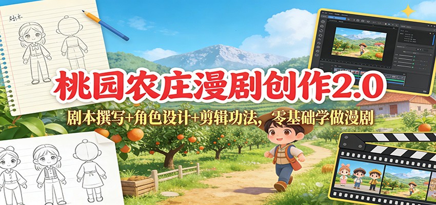 桃园农庄漫剧创作2.0：剧本撰写+角色设计+剪辑功法，零基础学做漫剧-极速搞钱云网创