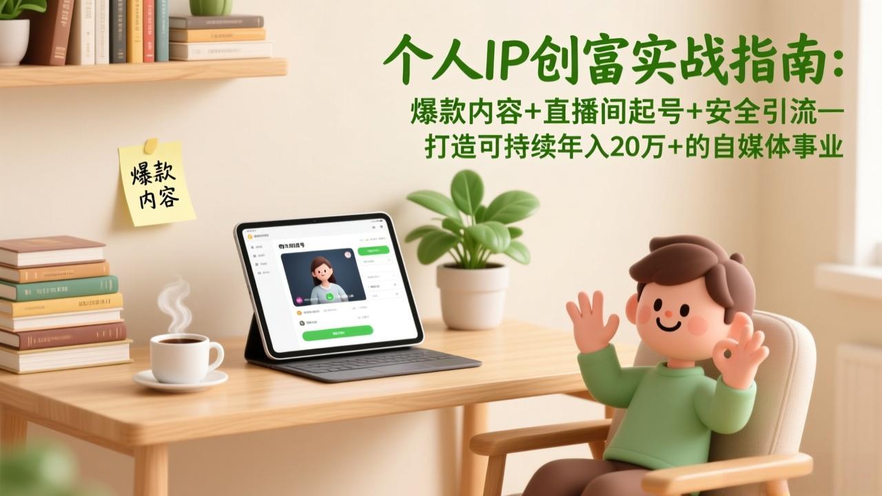 个人IP创富实战指南:爆款内容+直播间起号+安全引流,打造可持续年入20万+的自媒体事业-极速搞钱云网创