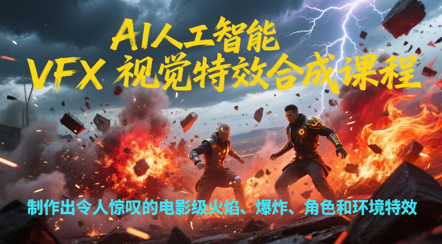 AI人工智能VFX视觉特效合成课程，制作出令人惊叹的电影级火焰、爆炸、角色和环境特效-极速搞钱云网创