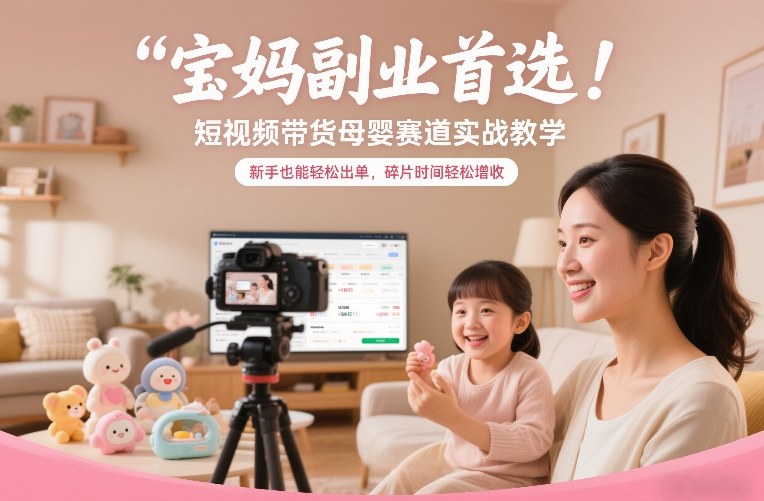 宝妈副业首选!短视频带货母婴赛道实战教学,新手也能轻松出单,碎片时间轻松增收-极速搞钱云网创