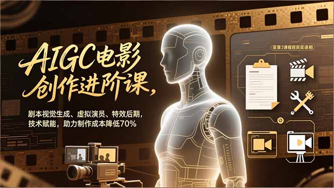 AIGC电影创作进阶课，剧本视觉生成、虚拟演员、特效后期，技术赋能，助力制作成本降低70%-极速搞钱云网创