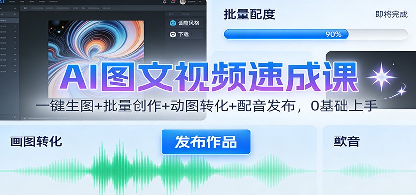 AI图文视频速成课：一键生图+批量创作+动图转化+配音发布，0基础上手-极速搞钱云网创