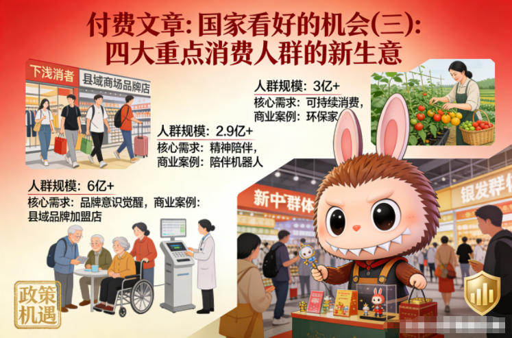 付费文章:国家看好的机会(三):四大重点消 费人群的新生意-极速搞钱云网创