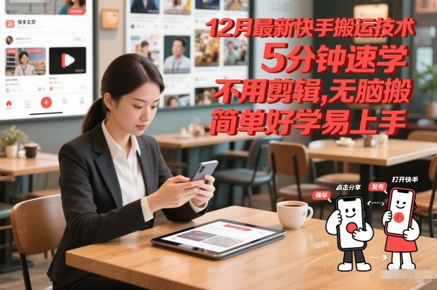 12月最新快手搬运技术,5分钟速学,不用剪辑无脑搬,简单好学易上手-极速搞钱云网创