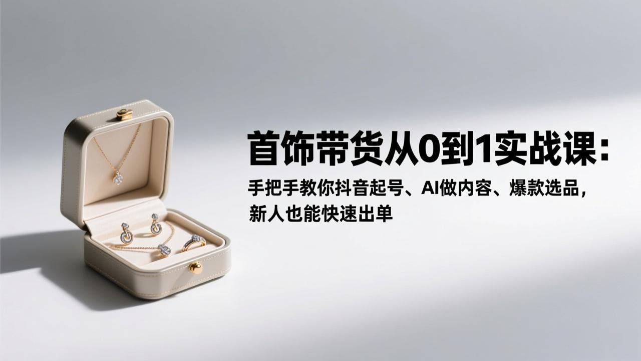 首饰带货从0到1实战课：手把手教你抖音起号、AI做内容、爆款选品，新人也能快速出单-极速搞钱云网创