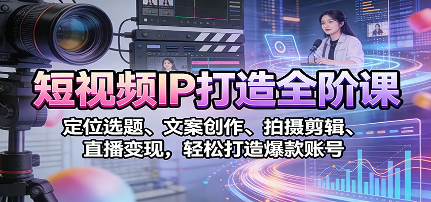 短视频IP打造全阶课：定位选题、文案创作、拍摄剪辑、直播变现，轻松打造爆款账号-极速搞钱云网创