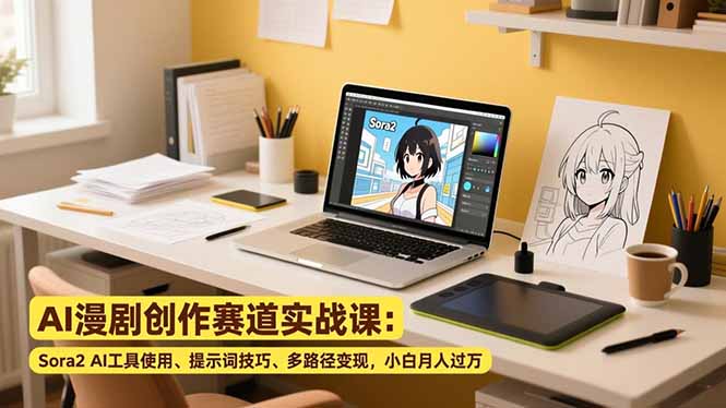 AI漫剧创作赛道实战课:Sora2 AI工具使用、提示词技巧、多路径变现,小白月入过万-极速搞钱云网创