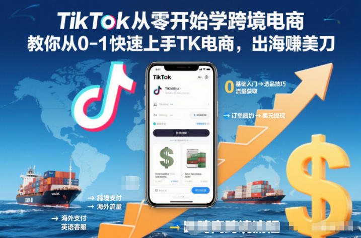 TikTok从零开始学跨境电商,教你从0-1快速上手TK电商,出海賺美刀-极速搞钱云网创