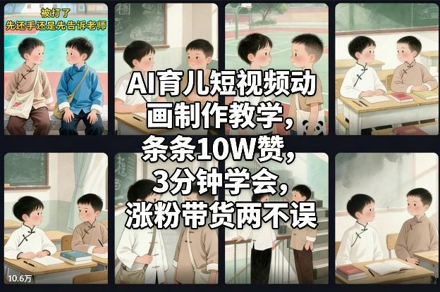 AI育儿短视频动画制作教学,条条10W赞,3分钟学会,涨粉带货两不误-极速搞钱云网创
