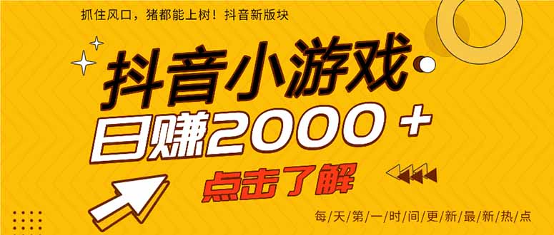 2025年爆火的抖音小游戏项目,一部手机日入2000+-极速搞钱云网创