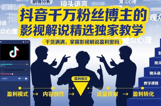 抖音千万粉丝博主的影视解说精选独家教学,干货满满,掌握影视解说盈利密码-极速搞钱云网创