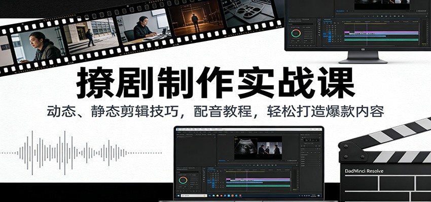 撩剧制作实战课：动态、静态剪辑技巧，配音教程，轻松打造爆款内容-极速搞钱云网创
