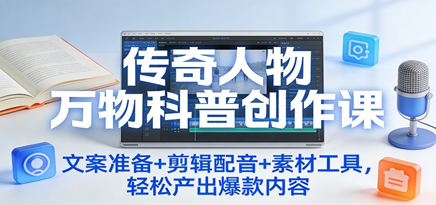 传奇人物万物科普创作课:文案准备+剪辑配音+素材工具,轻松产出爆款内容-极速搞钱云网创