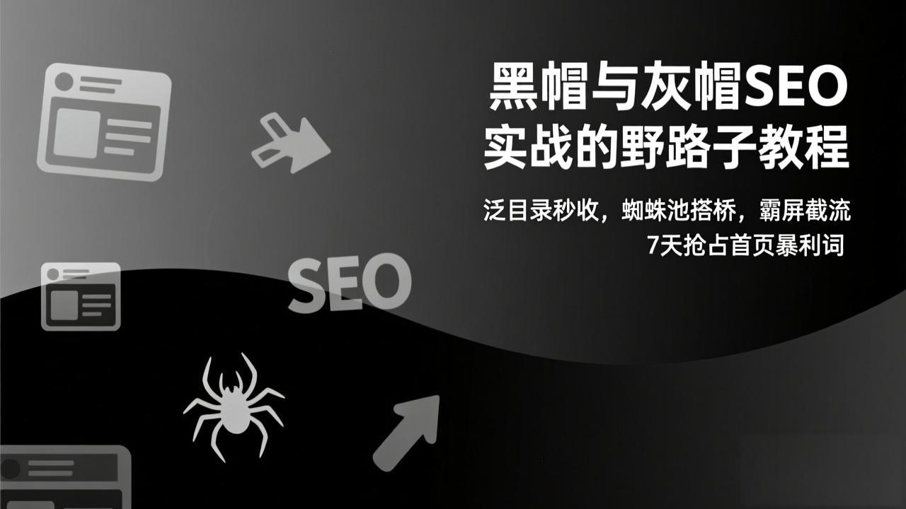 黑帽与灰帽SEO实战的野路子教程:泛目录秒收,蜘蛛池搭桥,霸屏截流,7天抢占首页暴利词-极速搞钱云网创