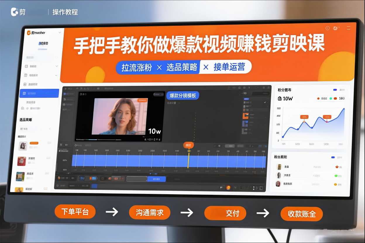 手把手教你做爆款视频赚钱剪映课，手把手教学拉流涨粉、选品策略和接单运营(更新2026)-极速搞钱云网创