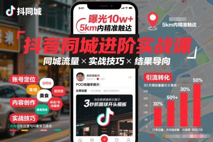 抖音同城进阶实战课,助你同城流量拿到结果-极速搞钱云网创
