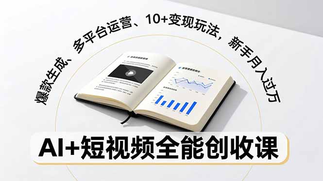 AI+短视频全能创收课，爆款生成、多平台运营、10+变现玩法，新手月入过万-极速搞钱云网创