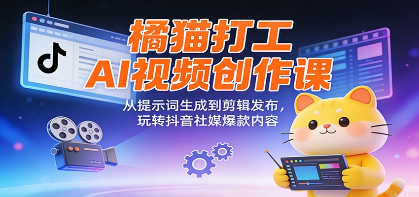 橘猫打工AI视频创作课：从提示词生成到剪辑发布，玩转抖音社媒爆款内容-极速搞钱云网创