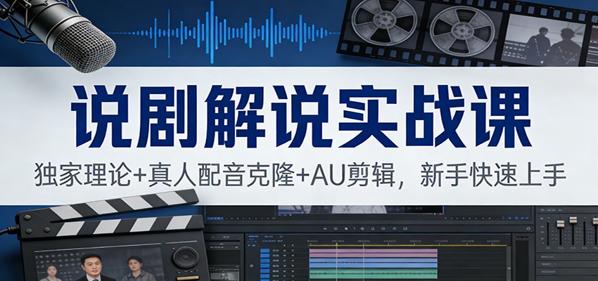 说剧解说实战课:独家理论+真人配音克隆+AU剪辑,新手快速上手-极速搞钱云网创