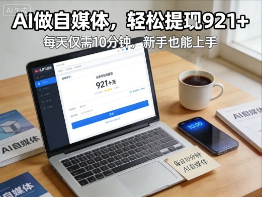 每天花费10分钟，头条号收益921+，用AI做自媒并不难【附视频教程】-极速搞钱云网创
