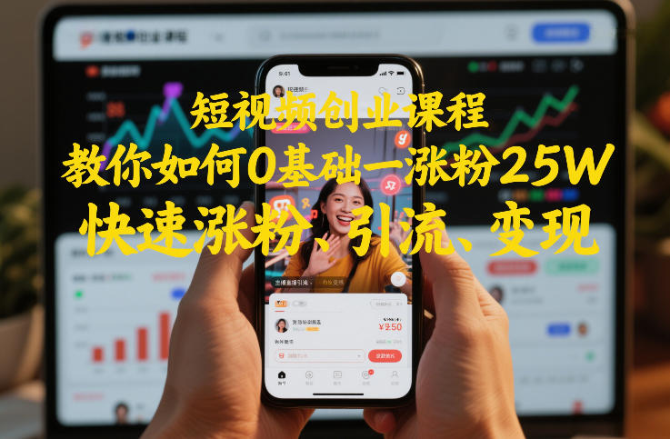 短视频创业课程，教你如何0基础一天涨粉25W，快速涨粉、引流、变现-极速搞钱云网创